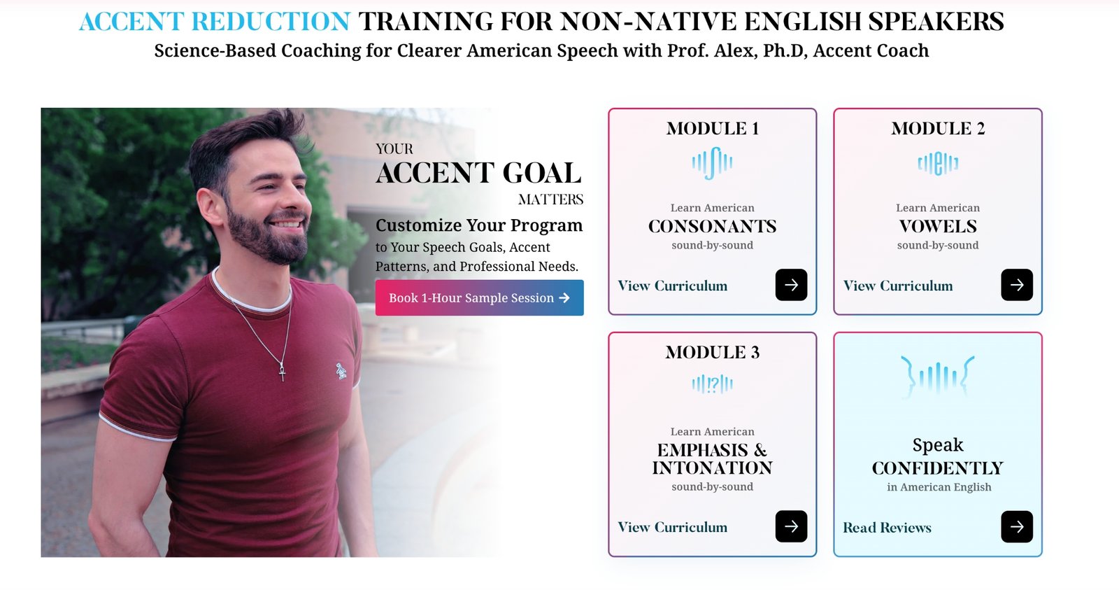 Accent reduction training for non-native English speakers with Professor Alex, Ph.D., Accent Coach