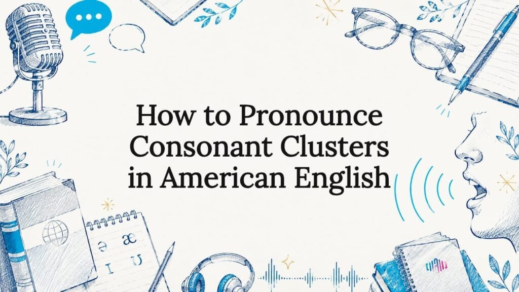 Decorative title card illustration with linguistic elements