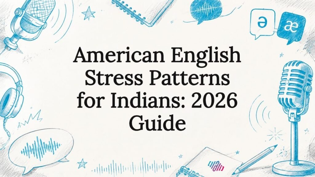Decorative title card illustration with American English speech elements