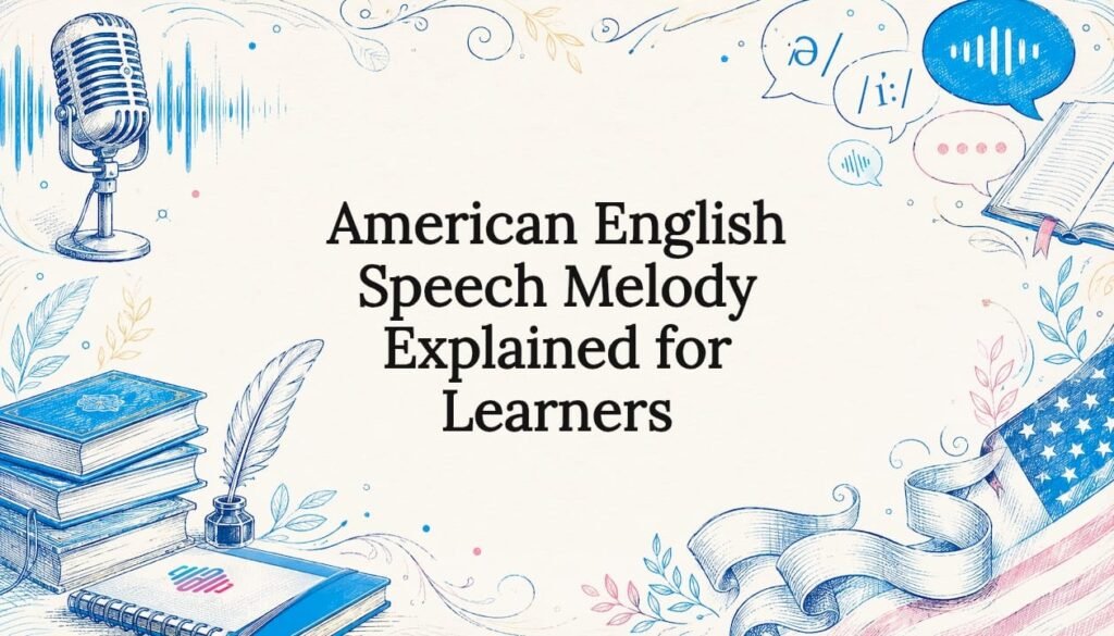 Decorative title card illustration for American English speech melody article