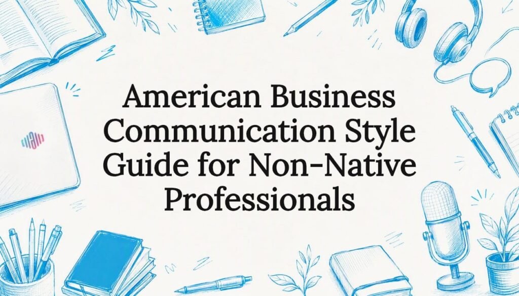 Decorative illustrated title card with speech and learning tools