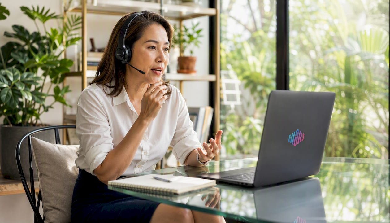 Non-native professional practicing speech with headset