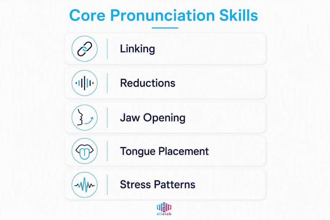 Infographic showing core American pronunciation skills