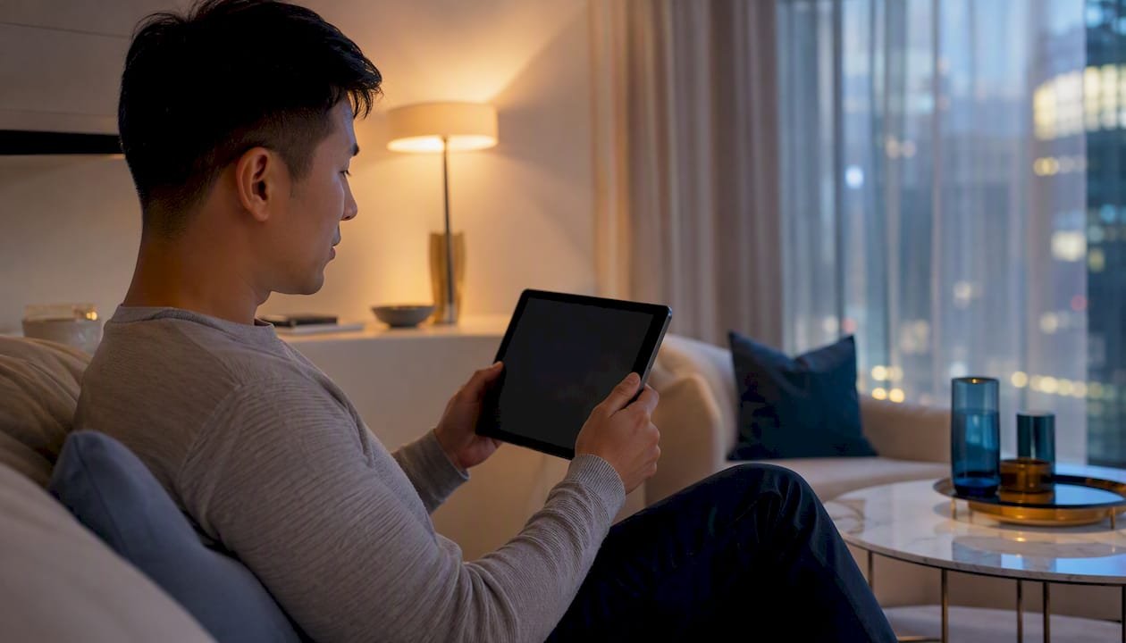 Hands holding tablet for accent coaching session