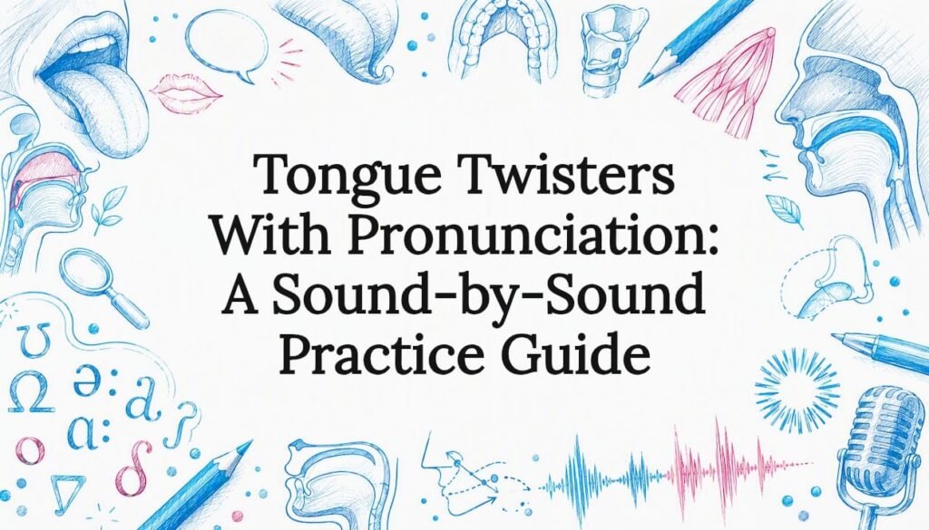 Decorative title card with speech organs and phonetics illustrations