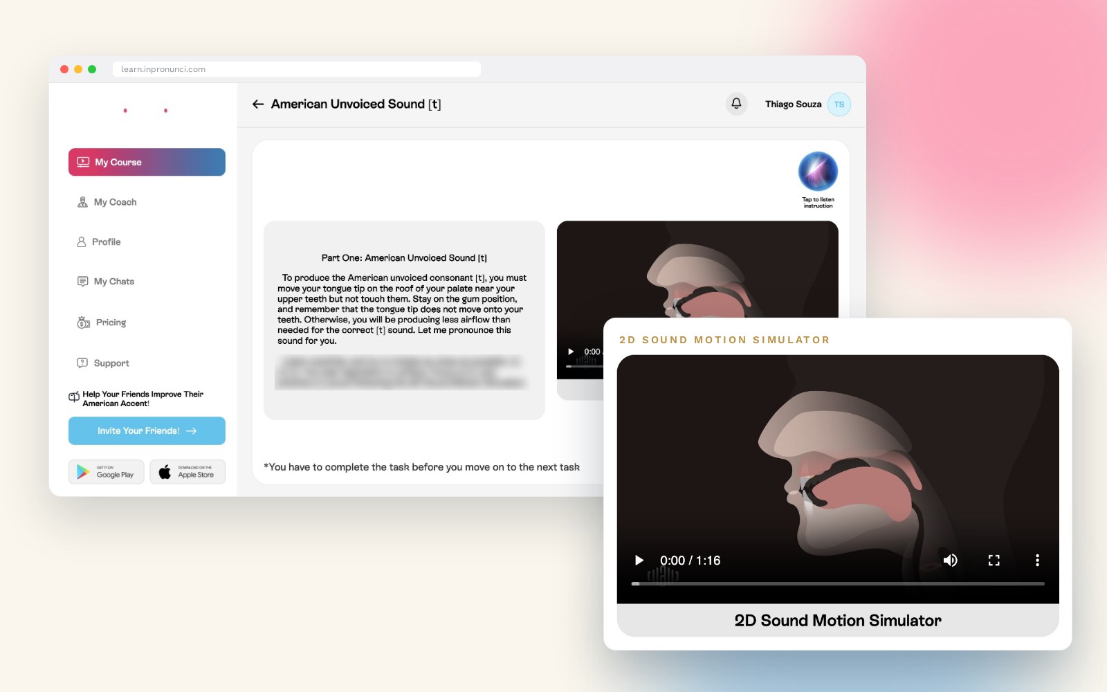 InPronunci eCourse Interactive Visual 2D Sound Simulator screen