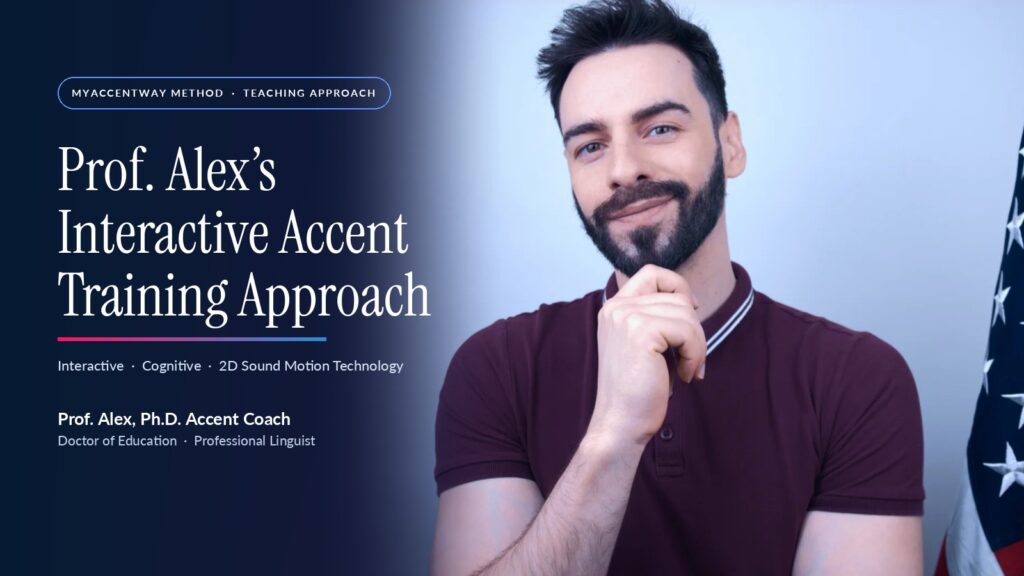 Prof. Alex, Ph.D. Accent Coach, with the title Prof. Alex's Interactive Accent Training Approach